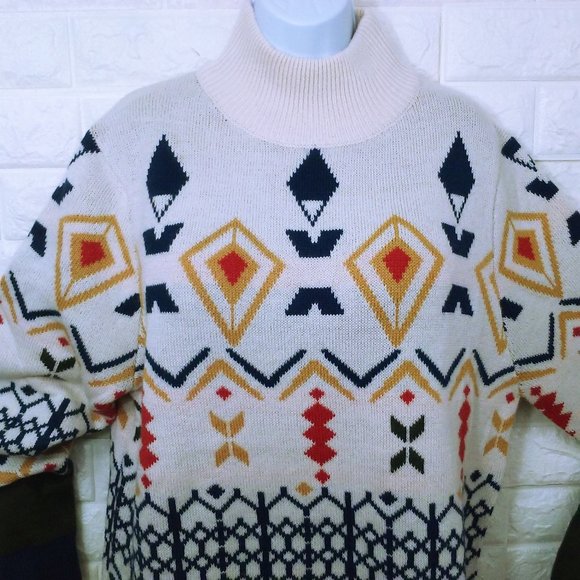 Paisley&Gray Mockneck Sweater Unisex-XL Slimfit Aztec Geometric Soft Wool Blend - Picture 4 of 11